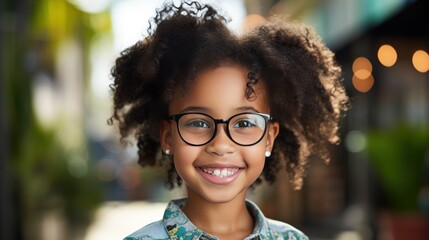Fototapeta premium happy mixed race african girl wearing glasses 