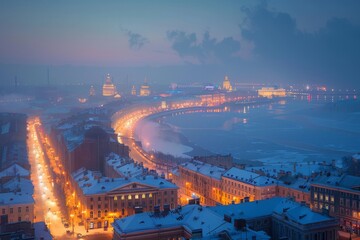 Obraz premium city ​​view from above with snow, generative ai