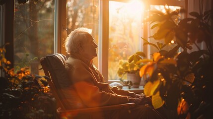 Pensive Peace: Elderly Man by the Window in Thought