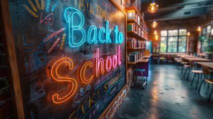 Sunny Classroom Setting with 'Back to School' Chalkboard.