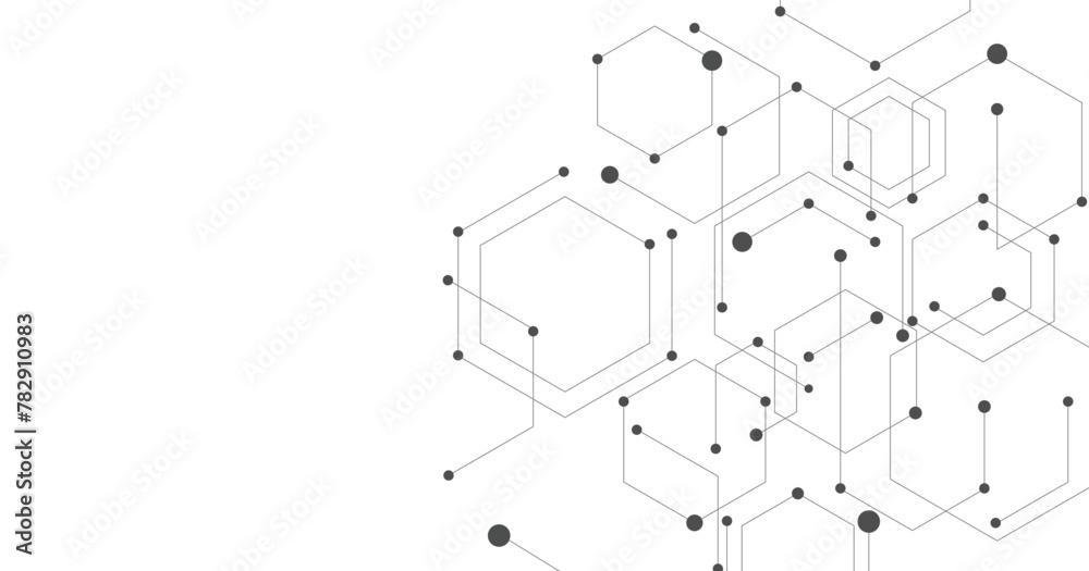 Poster Technology black hexagon diagram on a white background. High-tech hexagon geometric connection system.Vector abstract technology on a white background.	