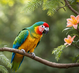 Beautiful colorful parrot in the rain forest, wildlife and nature concept