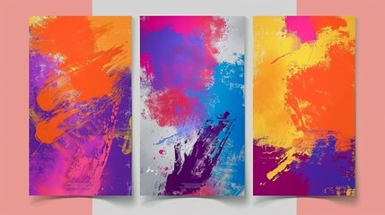 The banners are in a modern art deco style with rainbow stains, grunge elements, and abstract background.