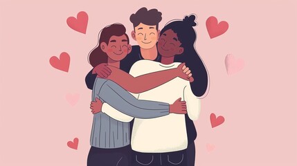 The concept of self-love and care with happy people hugging themselves. Modern illustration of diverse positive men and women who take care of themselves.