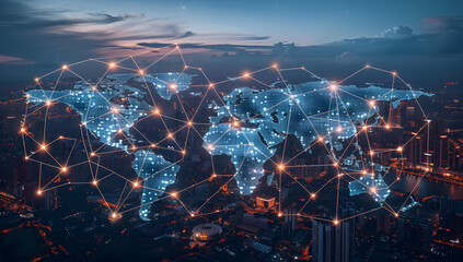 Obraz premium Global Connectivity Map: A Futuristic View of Urban Trade