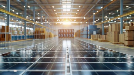 Solar panels lined up in a warehouse or department store.