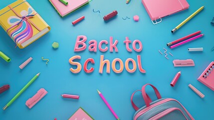 Creative Back to School 3D Typography with School Supplies.