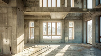 Fototapeta premium Unfinished concrete building interior 