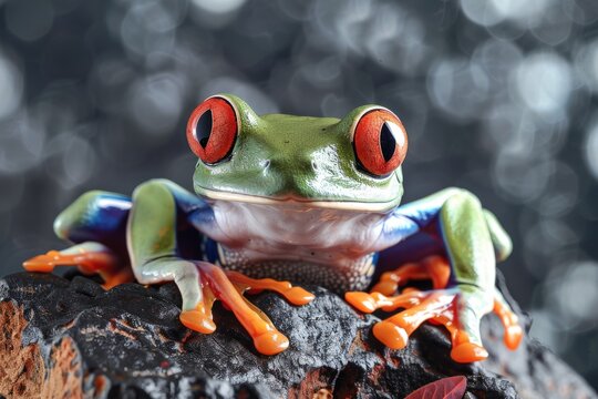 Red eye tree frog on leaf . Beautiful simple AI generated image in 4K, unique.
