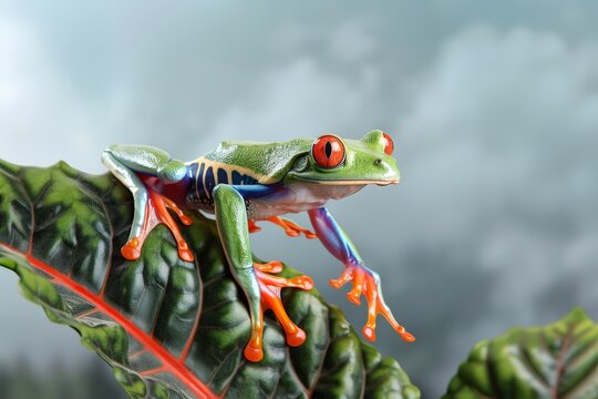 Red-eyed tree frogs on leaf. Beautiful simple AI generated image in 4K, unique.