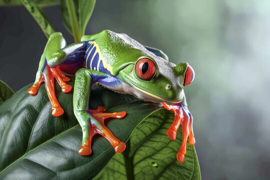 Red eyed tree frogs on leaf. Beautiful simple AI generated image in 4K, unique.