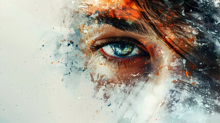Resilient Gaze A Surreal Watercolor Portrait of Survivors Strength and Perseverance - obrazy, fototapety, plakaty