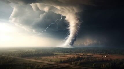 Tornado Amid Thunder, Lightning, Storm, Heavy Rain Storm