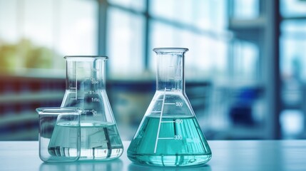 water in beaker and flask glass ,science classroom