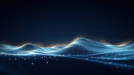  Wave of particles. Abstract Blue Geometric Background. 