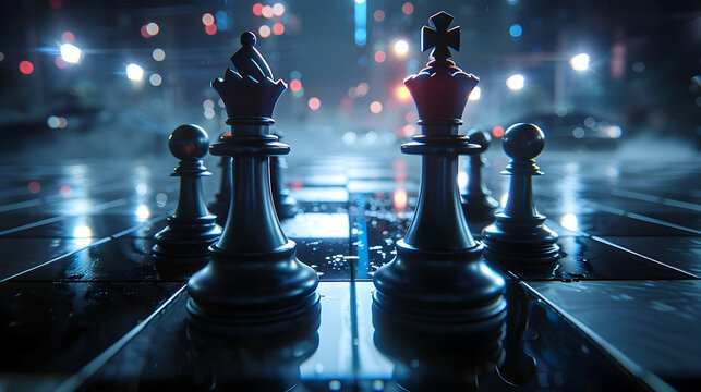 Rivals Engaged in High Stakes Chess Match Amidst the Intrigue of the Night