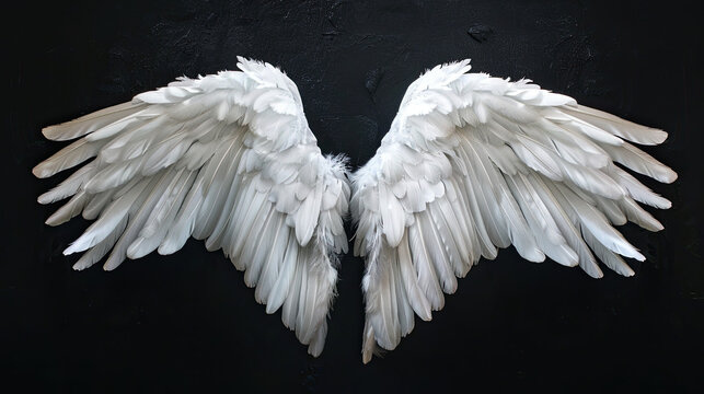 White angel wings on black background
