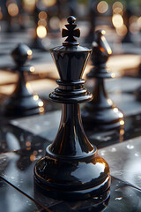 Shadowy Encounter Obsidian Adversaries Confront in a Cinematic Chess Duel of Cunning and Intellect