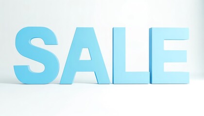 A clean and minimalistic "SALE" sign in white letters on a soft blue backdrop, perfect for modern and fresh marketing campaigns.