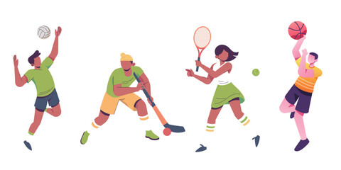 Vibrant illustrations depict various Olympic and fitness activities, showing athletes performing different sports.