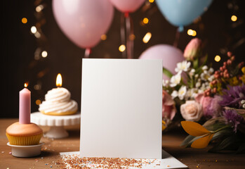 Naklejka na ściany i meble birthday cake with candles and card mockup 
