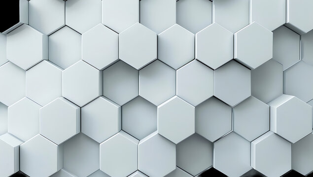 3d render of abstract background with white and grey hexagons 