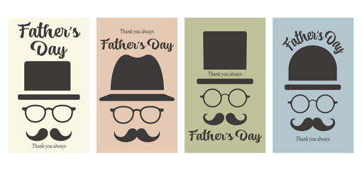 父の日の髭と帽子と眼鏡のイラストカードテンプレート ベクター 素材 シンプル 