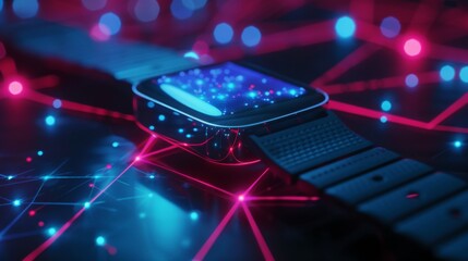 Smart Watch With Red and Blue Lights on Black Surface