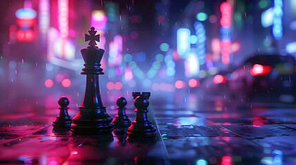 The Stealth Rivalry A Cinematic Chess Match in the Glowing Urban Nightscape