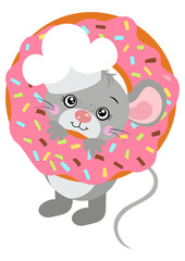 Cook mouse peeking on strawberry donut