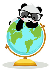 Cute panda on the world globe - 782915580