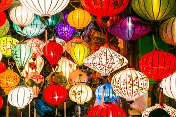 Beautiful view of colorful Japanese lanterns for background use