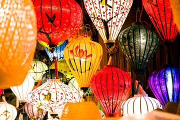 Beautiful closeup view of a colorful Japanese lanterns, can be used as background