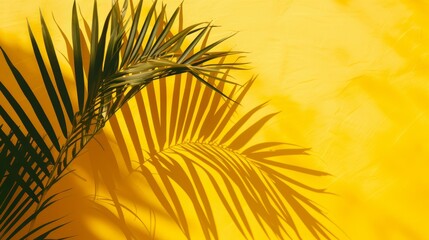 yellow table surface, sunlight, palm leave shadow