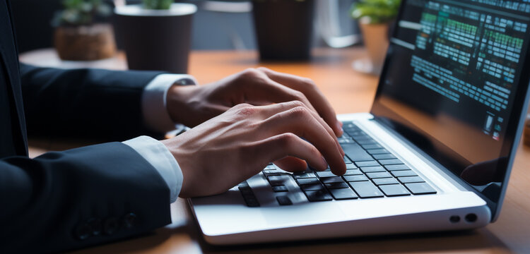 businessman typing on laptop