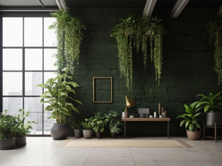 Fototapeta na wymiar Living Room with Live Natural Plants