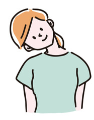 首・肩のストレッチをしている女性　首の側面のストレッチ