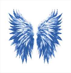angel wings icon, grunge texture - blue