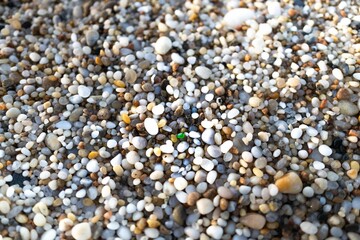 Closeup of pebbles and stones on the seashore