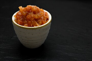 Closeup shot of onion chutney sauce on the table