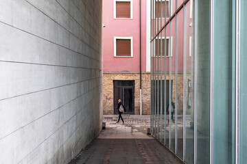 In the Old Town of Pamplona leaving the elevator that goes up the wall
