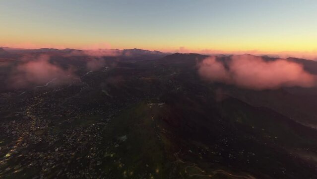 Sunset aerial view of Ambuluwawa Icc Forest Reservation in Gampola. Sri Lanka