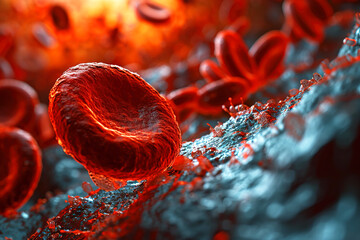Blood vessel, hemoglobin erythrocyte close-up. Medical venous structure, dark background. AI generated. - obrazy, fototapety, plakaty