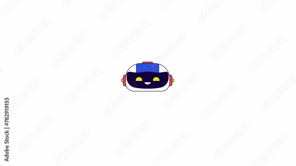 Poster front robotic head floating in air line 2d character animation. innovative technology robotics flat 