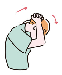 首・肩のストレッチ　首のストレッチをしている女性