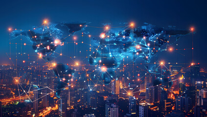 Fototapeta premium Global Connectivity Map: A Futuristic View of Urban Trade