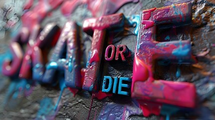 AI generated illustration of blue and pink sign "Skate or die"