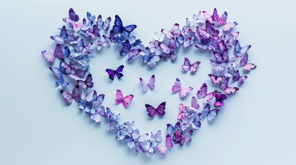 Little Purple And Pink Butterflies Forming A Heart Shape With A White Background