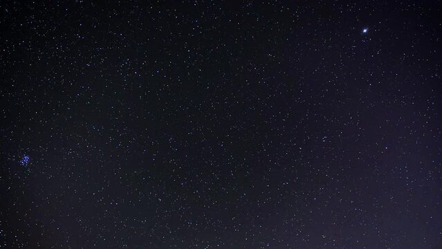 Time-lapse of flying comets and twinkling stars in the dark night sky.