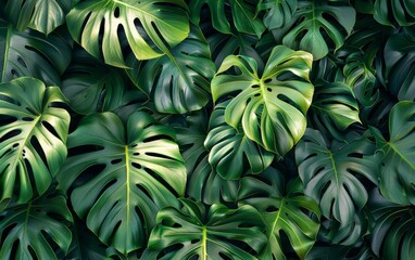 A green leaf of a monstera plant - obrazy, fototapety, plakaty